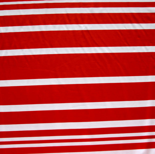 Red and White Thick and Thin Stripes Nylon Lycra Swimsuit Fabric