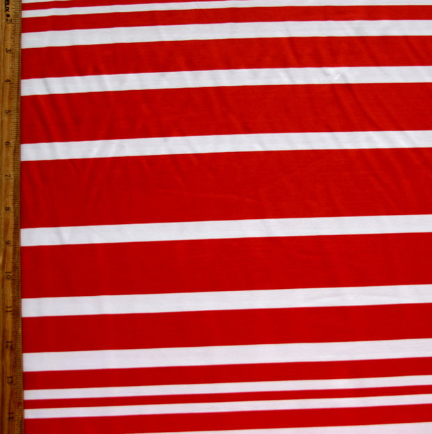 Red and White Thick and Thin Stripes Nylon Lycra Swimsuit Fabric