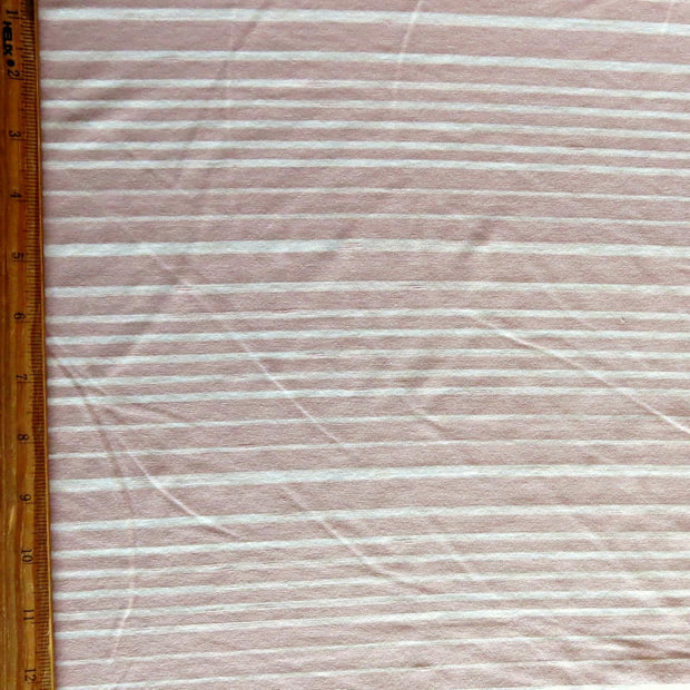 Rose Beige and Cream Thick and Thin Stripe Bamboo Lycra Knit Fabric