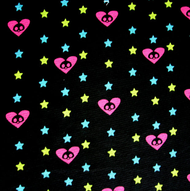 Roxy Hearts and Stars on Black Cotton Thermal Knit Fabric