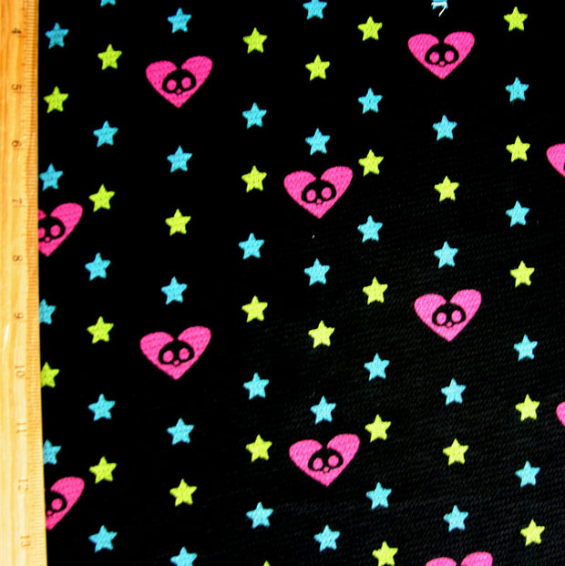 Roxy Hearts and Stars on Black Cotton Thermal Knit Fabric