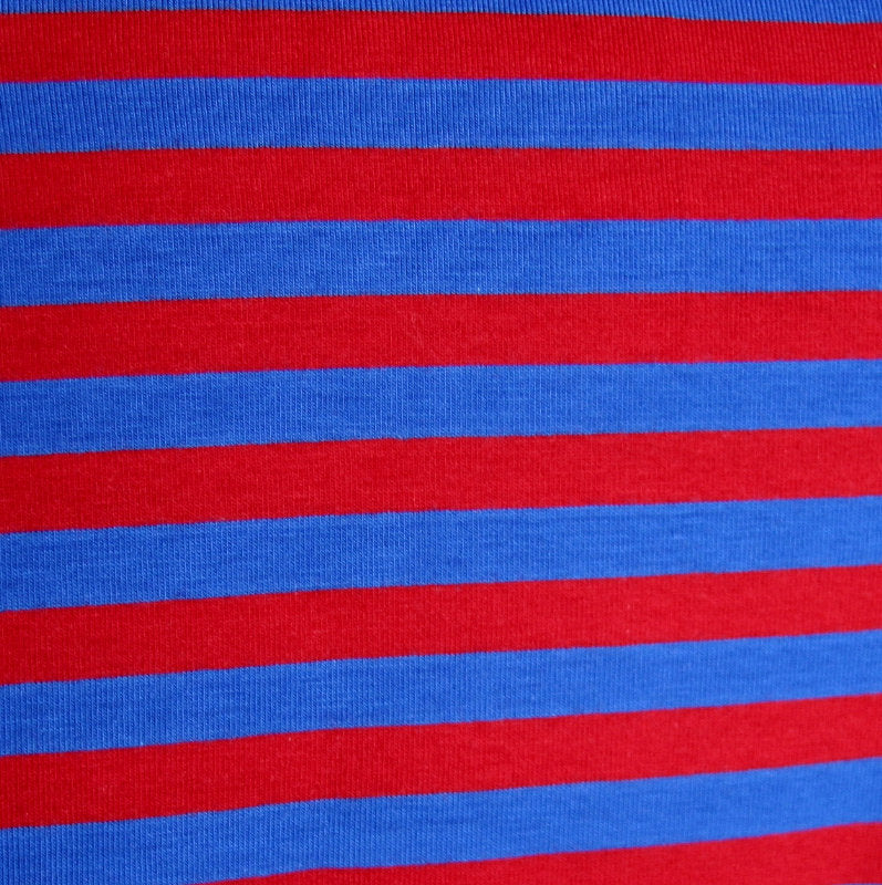 Royal Blue and Red 3/8" wide Stripe Cotton Lycra Knit Fabric - 32