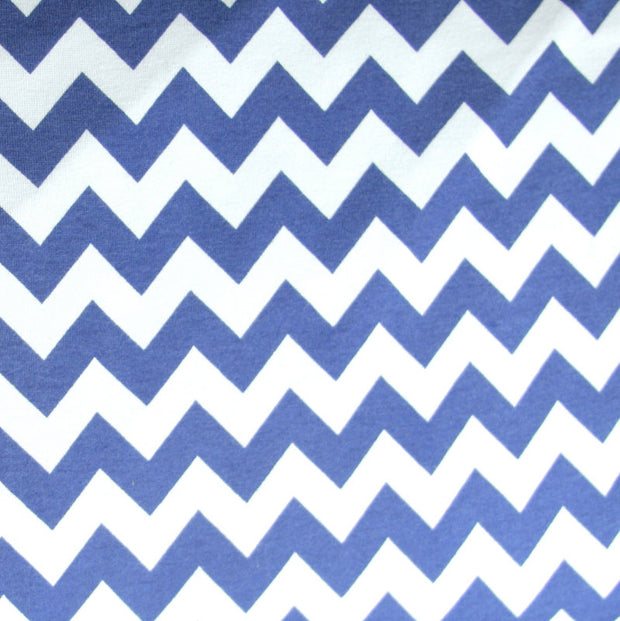 Royal Blue Chevron on White Cotton Lycra Knit Fabric