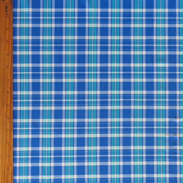Royal Blue and Green Plaid Nylon Spandex Swimsuit Fabric