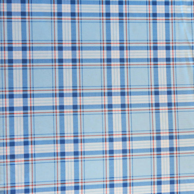 Royal and Red Plaid on Light Blue Nylon Spandex Swimsuit Fabric