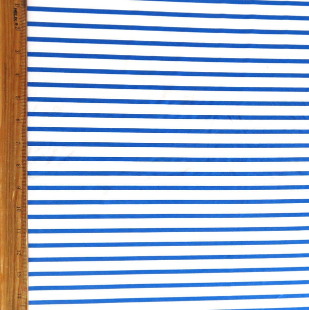 Narrow Royal Stripes on White Nylon Spandex Swimsuit Fabric