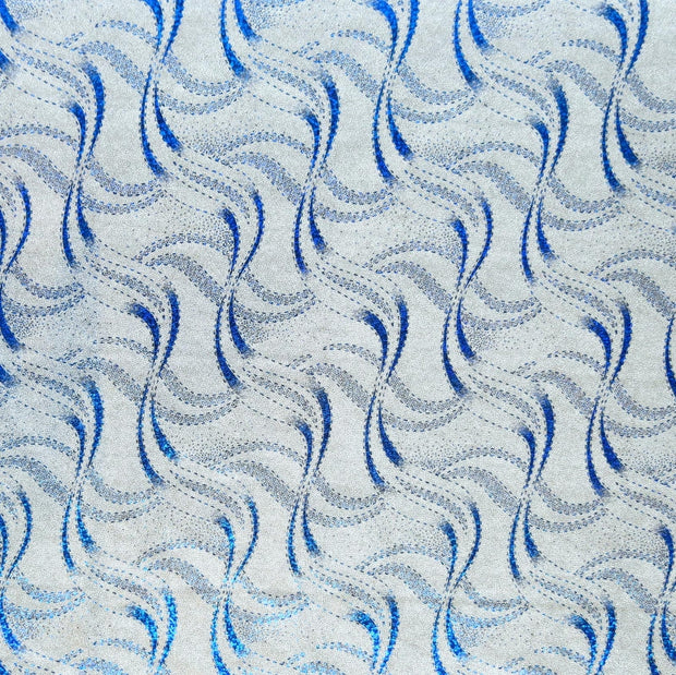 Royal Swirls on Silver Metallic Nylon Spandex Swimsuit Fabric