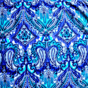 Royal, Teal, Navy Paisley Nylon Lycra Swimsuit Fabric - 11" Remnant