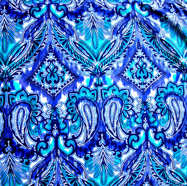 Royal, Teal, Navy Paisley Nylon Lycra Swimsuit Fabric - 11" Remnant
