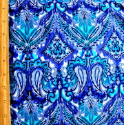 Royal, Teal, Navy Paisley Nylon Lycra Swimsuit Fabric - 11" Remnant