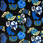 Royal, Turquoise, and Yellow Hibiscus on Black Microfiber Boardshort Fabric