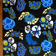 Royal, Turquoise, and Yellow Hibiscus on Black Microfiber Boardshort Fabric