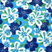Royal/White Hawaiian Floral on Blue Microfiber Boardshort Fabric