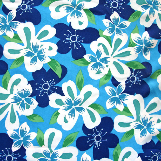 Royal/White Hawaiian Floral on Blue Microfiber Boardshort Fabric