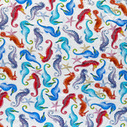 Seahorses on White Nylon Spandex Swimsuit Fabric