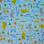 Sealife Ahoy Cotton Knit Fabric, Blue Background