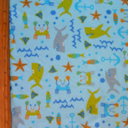 Sealife Ahoy Cotton Knit Fabric, Blue Background