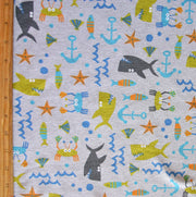 Sealife Ahoy Cotton Knit Fabric, Heathered Grey Background