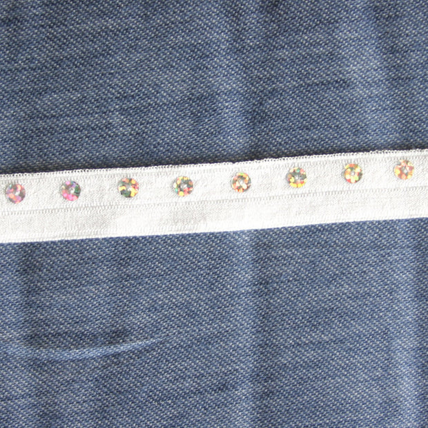 Round Sequins on White Fold Over Elastic Trim