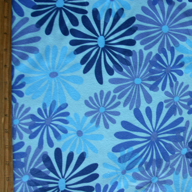 Shades of Blue Floral Cotton Lycra Knit Fabric