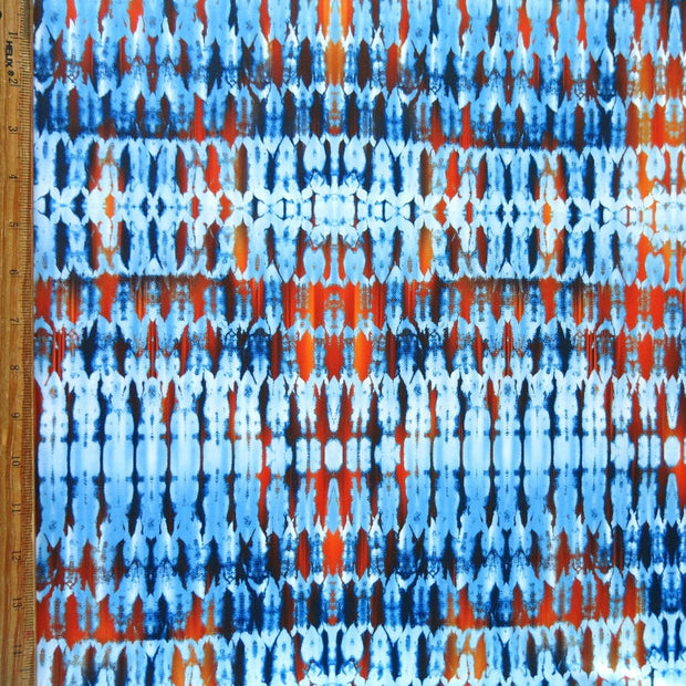 Shades of Blue and Orange Abstract Lines Nylon Spandex Swimsuit Fabric