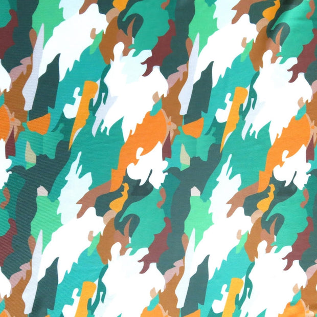 Shades of Green, Orange, and Brown Camo Nylon Spandex Swimsuit Fabric