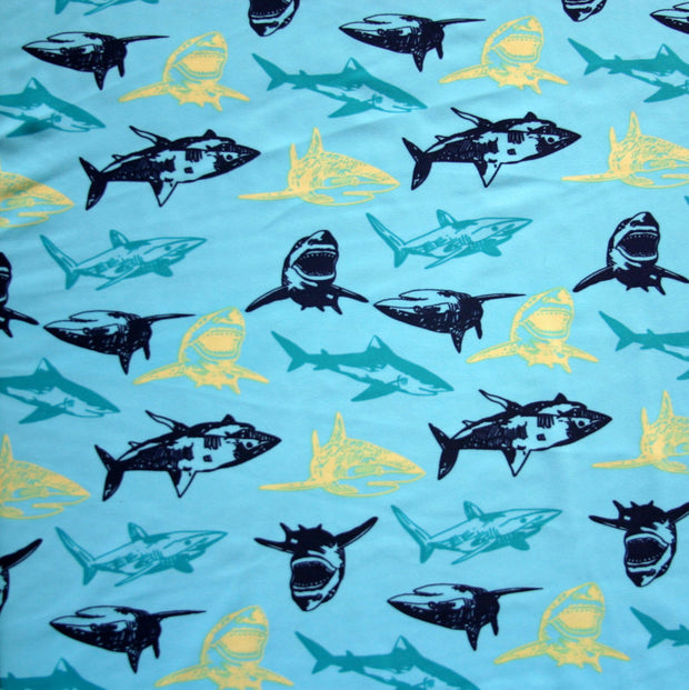 Sharks Nylon Lycra Swimsuit Fabric - 14" Remnant