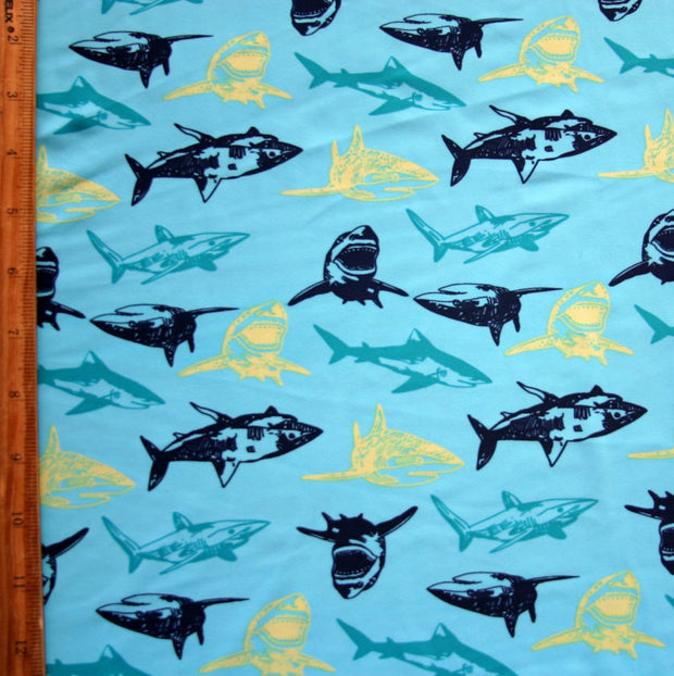 Sharks Nylon Lycra Swimsuit Fabric - 14" Remnant