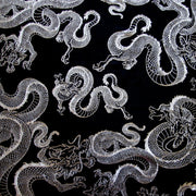 Silver Chinese Dragons on Black Nylon Lycra Swimsuit Fabric
