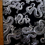 Silver Chinese Dragons on Black Nylon Lycra Swimsuit Fabric