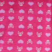 White Skulls and Pink Hearts on Bright Pink Cotton Knit Fabric - Seconds - Not Quite Perfect