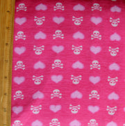 White Skulls and Pink Hearts on Bright Pink Cotton Knit Fabric - Seconds - Not Quite Perfect