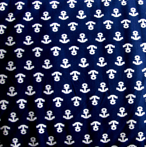Small Anchors on Navy Nylon Lycra Swimsuit Fabric