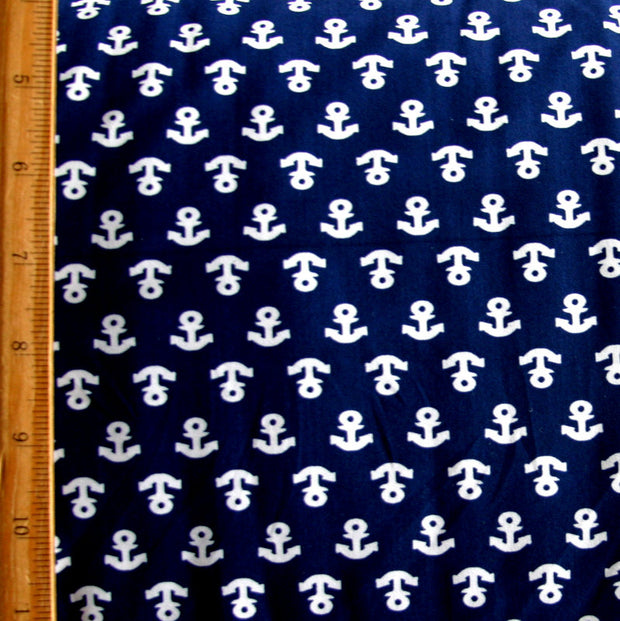 Small Anchors on Navy Nylon Lycra Swimsuit Fabric