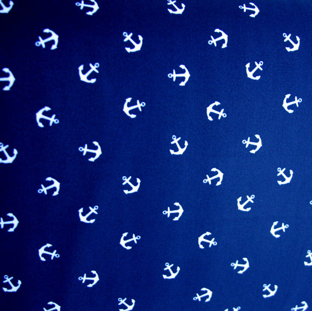 Small White Anchors on Navy Nylon Lycra Swimsuit Fabric
