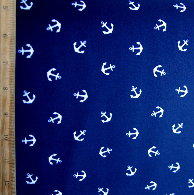 Small White Anchors on Navy Nylon Lycra Swimsuit Fabric
