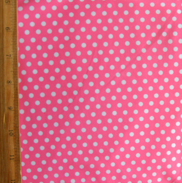 Small White Polka Dots on Pink Nylon Lycra Swimsuit Fabric