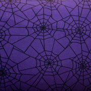 Spiderwebs on Purple Cotton Lycra Knit Fabric - 22" Remnant Piece