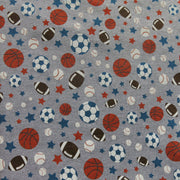 Sports and Stars on Heathered Grey Cotton Knit Fabric