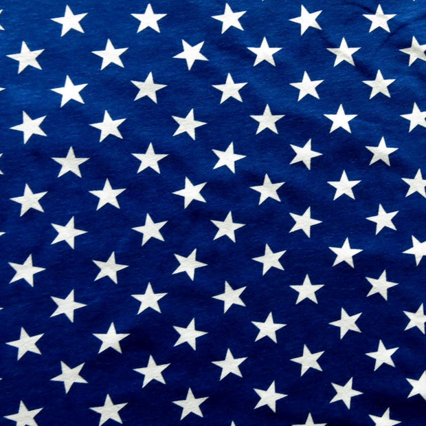 White Stars on Royal Blue Cotton Knit Fabric