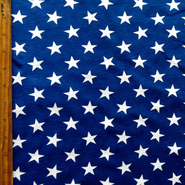 White Stars on Royal Blue Cotton Knit Fabric