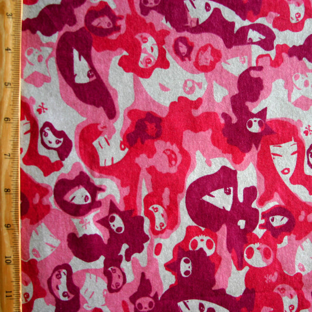 Tokidoki Stylish Girls Camo Cotton Knit Fabric, Pink Colorway - 17" Remnant Piece