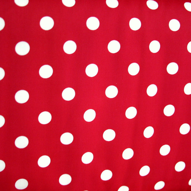 Tan Polka Dots on Red Nylon Lycra Swimsuit Fabric