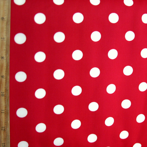 Tan Polka Dots on Red Nylon Lycra Swimsuit Fabric