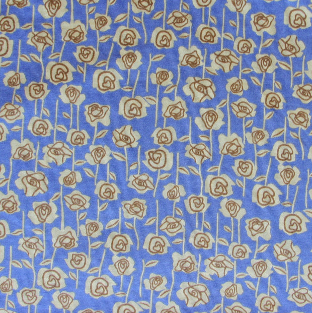 Taupe Roses on Blue Knit Fabric