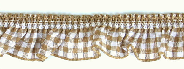 Taupe Gingham Ruffle Stretch Trim