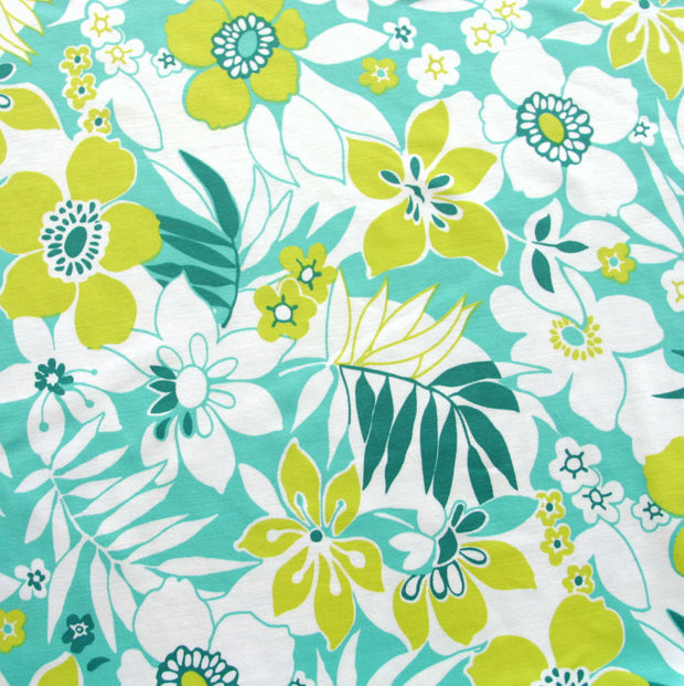 Teal, Mint, and Chartreuse Floral Nylon Lycra Swimsuit Fabric