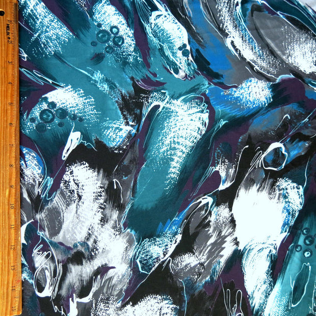 Teal Grey Abstract Nylon Spandex Swimsuit Fabric