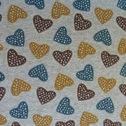 Teal, Plum, Mustard Hearts with Silver Jersey Knit Fabric - 23" Remnant