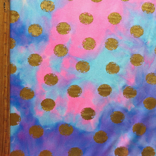 Tie Dye with Gold Foil Dots Nylon Spandex Swimsuit Fabric